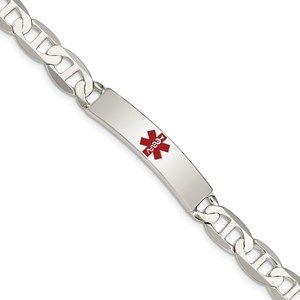 925 Sterling Silver Nautical Polished Medical Anchor Link ID Bracelet, 7.5"